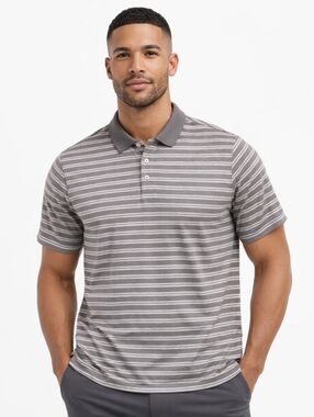 Berkley Jensen Men's Striped Polo Short Sleeve Shirt Gray XXL